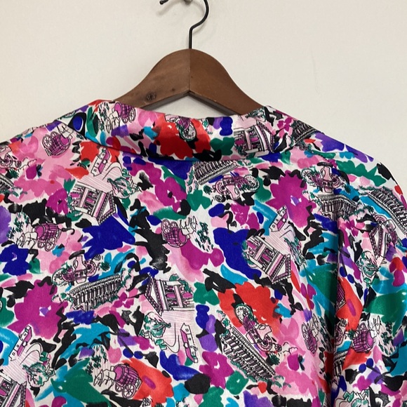 New Vintage Nightgown Womens Medium Pink Blue Print Silk Long Sleeve Nightie - Picture 4 of 13